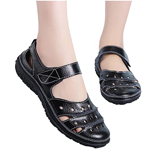 Sandals Women Dressy Summer Flat Round Toe Closed Toe Hook and Loop Clogs Comfy Soft Sole Non-Slip Outdoor Ladies Shoes3