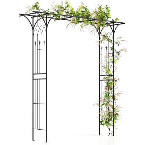 COSTWAY Rosenbogen Metall, Gartenbogen für Kletterpflanzen, Torbogen Garten, Rosengitter Rankhilfe, Rankgitter Rosenspalier, Rankbogen für Hinterhof Veranda Hochzeit Partys (206x53x206cm,Schwarz)