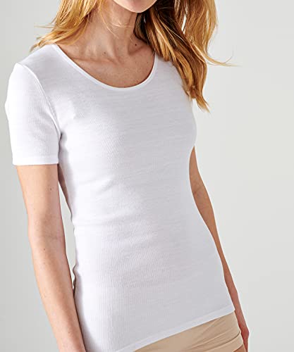 Damart Camiseta Thermolactyl de Manga Corta de canalé Fino Ropa Interior, Blanco, M para Mujer