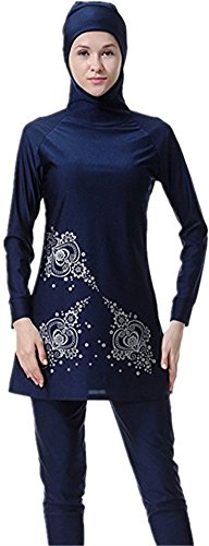 Maillot de bain musulman dame couverture complète burkini bleu marine grande taille 3XL