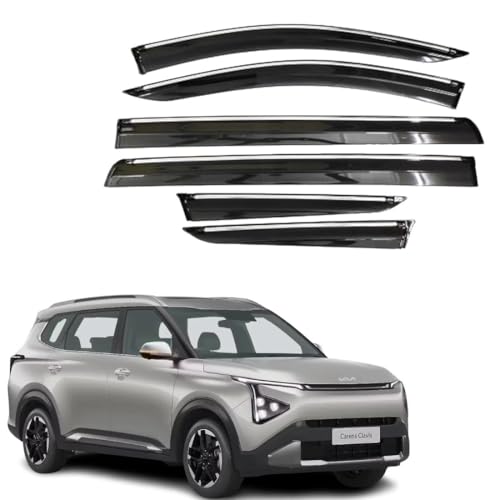 Image of CAR SAAZ Chrome Line Door Visor for Carens Clavis (2025-Present)(Set of 6Pcs) | Rain Guard | Wind Deflector
