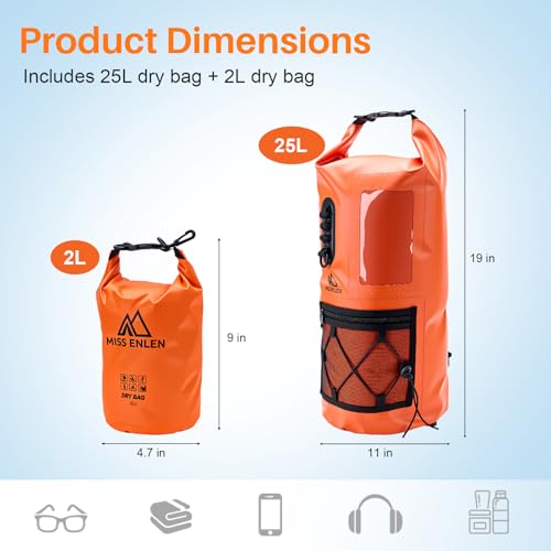 Image of Waterproof Dry Bag 500D PVC Roll Top Dry Sack with 3 Carrying Ways, Lightweight Waterproof Bag for Kayaking, Swimming, Boating, Paddle Boarding, Hiking, Beachg (Orange, 27L)