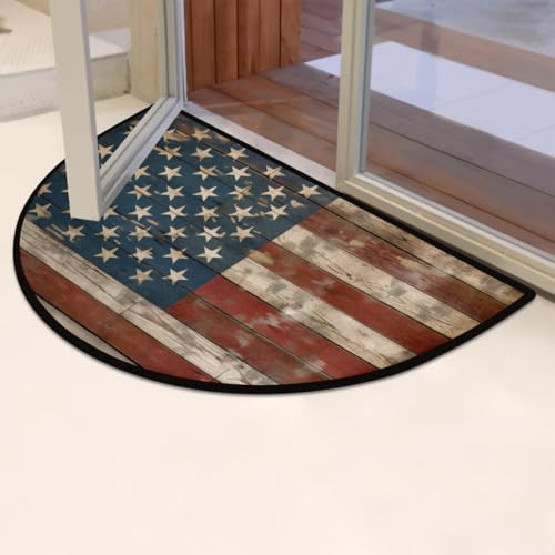 Image of cfpolar American Flags Vintage Half Round Door Mat Outdoor Entrance Large 24 inchx36 inch Half Circle Welcome Entrance Way Mat Semi Circular Front Door Mat Area Rug for Garage, Patio, High Traffic Areas