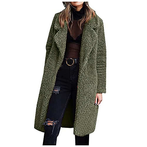 CCOOfhhc Teddy Mantel Damen Lang Oversized Plüschmantel mit Taschen Fleece...
