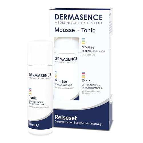 DERMASENCE Reiseset Mousse/Tonic, 2× 50 ml – Gesichtspflege in Reisegröße fürs Flugzeug, porentiefe Reinigung & Toner gegen Pickel, vegan, handgepäckgeeignet, ideal für fettige Haut unterwegs