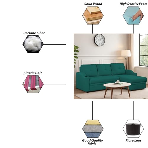 Image of Casaliving Ravonna RHS 4 Seater L Shape Corner Sofa Cum Bed for Living Room (Pine Fabric) Premium Fabric Sofa