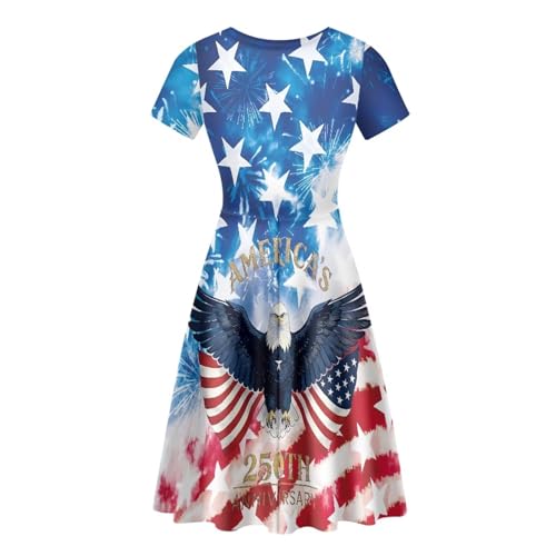 Image of POLERO Women Puffy Swing Elegant Party Midi Dresses Short Sleeve Round Neck A-Line Dress