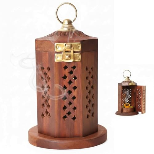 Handcrafted Wooden Lantern Incense Burner Bakhoor/Dhoop Dani with...