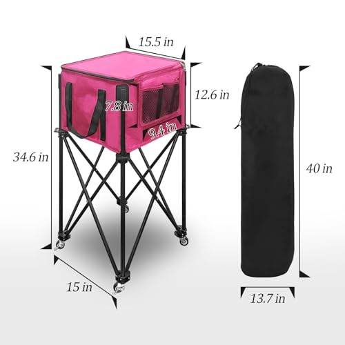 Image of BESTHLS Foldable Tennis Ball Hopper, Pickleball Baseball Hopper Basket | Tennis Ball Basket, Folding Tennis Ball Cart with Detachable Storage Bag, with Wheels, for 120 Balls(Balls Not Included)