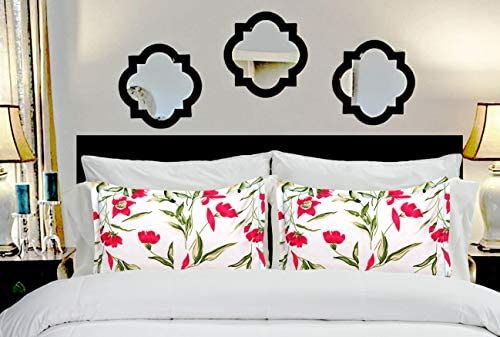 Image of BSB HOME Cotton 2 Piece Cotton Pillow Cover Set - 20 inchx30 inch, White and Red 45 x 71 cm, Floral, 150 Threads