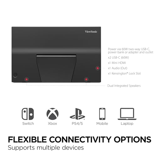 Image of ViewSonic VX1754 17 Inch 1080p Portable Gaming Monitor, IPS Display with 144Hz for Second Screen Productivity and High-Speed Gameplay, Built-in Stand, 60W USB-C, and Mini HDMI Inputs