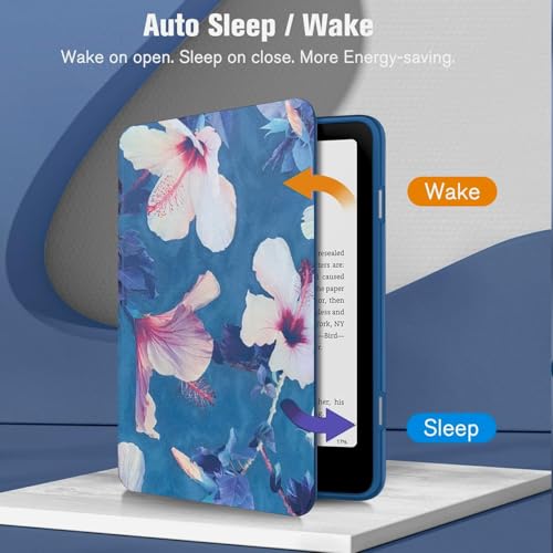 Image of MOCA Case for 7 Inch Kindle Paperwhite 12th Gen 2024 and Signature Edition, Slim Shockproof Clear Back Cover, Auto Sleep /Wake Protective Case (Hibiscus)