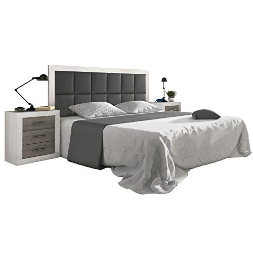 duehome HomeSouth - Cabezal para Cama de Matrimonio, cabecero bajo Modelo Lara, Acabado en Simil Piel Gris y Andersen Pino, Medidas: 155 cm (Ancho) x 56 cm (Alto) x 3,5 cm (Fondo)