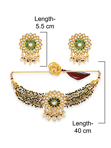 Women's Clustered Kundan Choker Necklace Earring & Ring Set, Gift