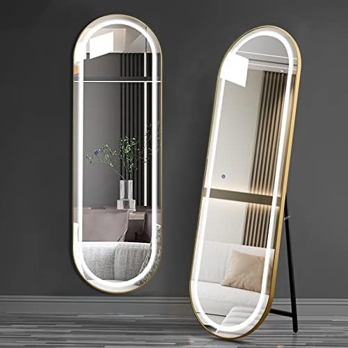 YOSHOOT LED Full Length Mirror with Lights, 63"x20", Free Standing
