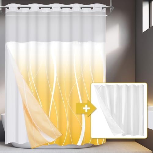 Amazon.com: Likiyol Yellow Ombre No Hook Shower Curtain & Liner Set ...