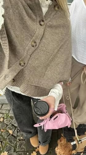 Image of Knit Cape Coat for Women Button Up Cropped Cardigan Corporate Outfits Dressy Casual Old Money Aesthetic