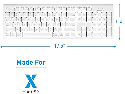 Macally Full-Size USB Wired Keyboard for Mac Mini/Pro, iMac Desktop Computer, MacBook Pro/Air Desktop w/ 16 Compatible Apple Keyboard with Numeric Keypad, Rubber Domed Keycaps - Spill Proof