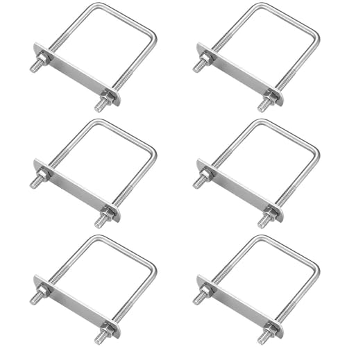 WEDAMOO 6 Stück Bügelschraube, M6 50 × 80 mm U Bügel mit Gewinde, U-Schrauben, Vierkant U-Bolzen Edelstahl mit Mutter Rahmengurte Unterlegscheibe für Rohr Befestigung Auto Abschleppen