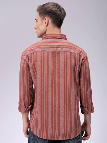 Image of The Indian Garage Co Men Slim Fit Striped Full Sleeves Cutaway Collar Casual Shirt