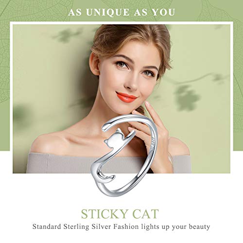 Vinwos Silver Cat Animal Rings For Women 925 Sterling Silver Kitty Adjustment Rings Jewelry Mother's Day Gifts For Her #TOP2
