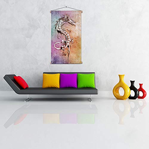 Image of ArtzFolio Tattoo Art Big Medieval Dragon Velvet Fabric Painting Tapestry | Scroll Art Hanging 30 x 48.8 inch (76 x 124 cms)