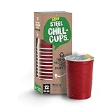 Steel Chill Cups 16 oz. Party Cups, Perfect for Cold Drinks, Sturdy & Durable, Disposable and 100% Recyclable, Made in USA, Red, 12 Count