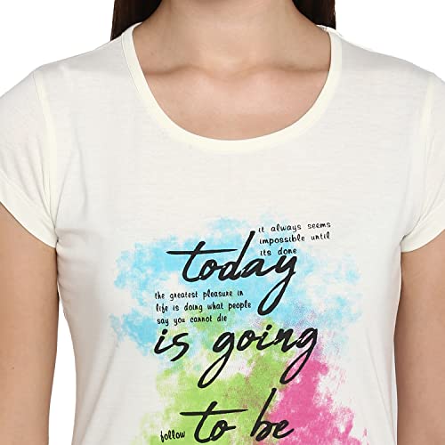 Image of Modeve Women Printed Cotton Blend Half Sleeve Round Neck T-Shirt for Summer