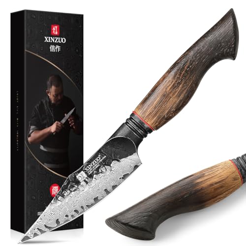 La Mejor Selección de Cuchillos descorazonadores que puedes comprar esta semana. 43 XINZUO Cuchillo de Cocina de 4,2 Pulgadas, Afilado como una Navaja, de Acero de Damasco Forjado a Mano, pequeño Cuchillo de Cocina para pelar y descorazonar Frutas con Mango...