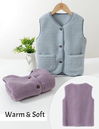 Happy Cherry Kids Sherpa Fleece Vest Lightweight Sleeveless Vest Waistcoat Outerwear with Pocket3