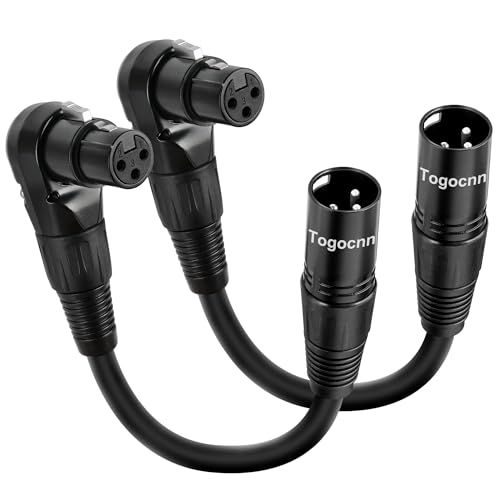 Togconn 2-Pack XLR Microphone Extension Cable Adapter 0.6 Feet, 90 Degree XLR Female to Straight...