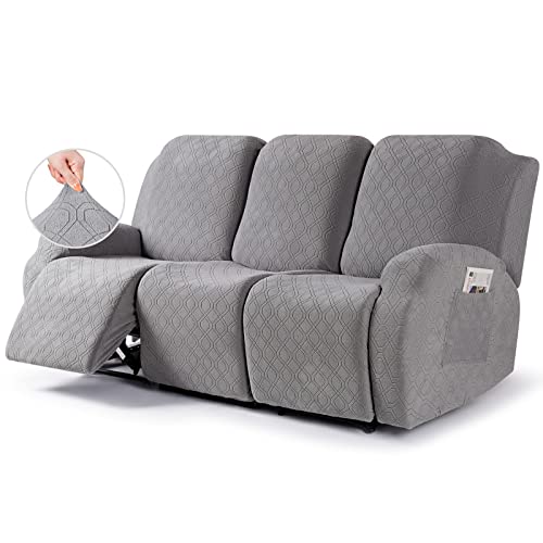 Image of VANSOFY Recliner Cover, 3-Pieces Stretch Reclining Couch Covers with Pockets Reclining Sofa Slipcovers 3 Seater Soft Washable Furniture Protector for Dogs Cats(Light Gray)