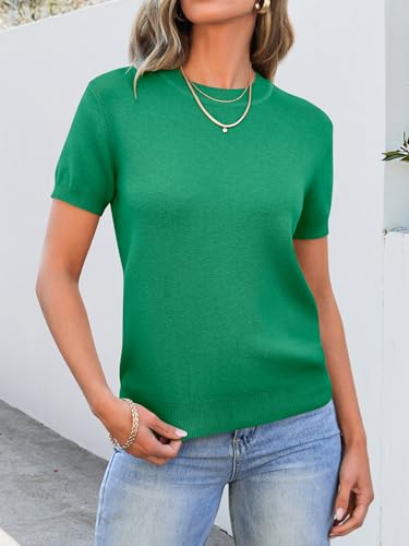 Image of ANRABESS Womens Short Sleeve Sweaters Wool Blend Crew Neck Sweater Shirts Business Casual Work Tops 2026 Summer Outfits