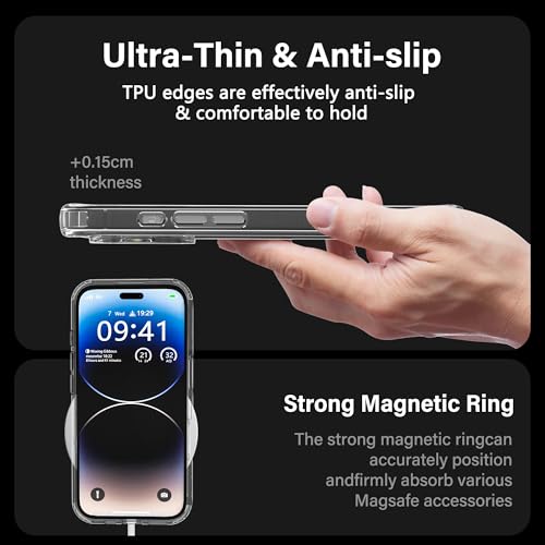 Image of ONES for iPhone 16 Plus Case Transparent Magnetic Phone Case, Compatible with MagSafe【Military Grade Protection Shockproof Airbag】【Scratch-Resistant & Anti-Yellow 】 Thin, Clear Silicone Cover