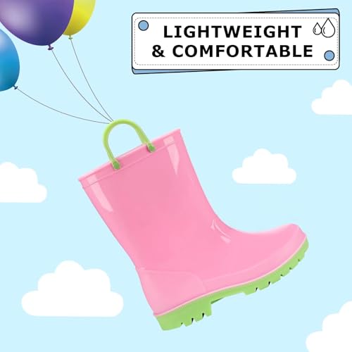 EUXTERPA Boys Girls Rain Boots Toddler Kids Waterproof Boots Children Lightweight Rain Shoes with Handles4