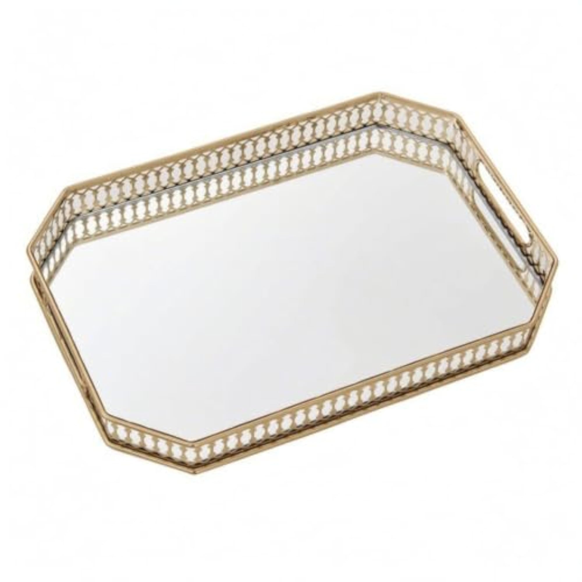 Gold Tray with Mirrored Glass Base, Decorative Vanity Tray