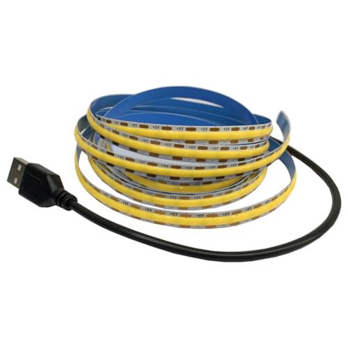 TOPXCDZ 5 V USB COB LED strip licht warm wit 300 LED's flexibele band DC nachtlamp TV achtergrondverlichting wooncultuur voor slaapkamer, onderkast, keuken (warm wit, 1M)