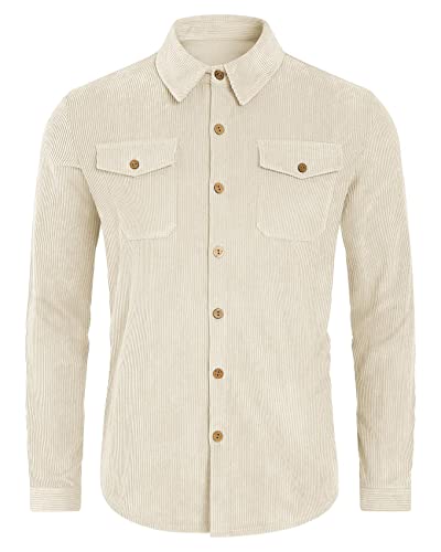 Mens Corduroy Button Down Shirt Jackets Long Sleeve Retro Shirt Outerwear Casual Ribbed Work Tops with Pockets3