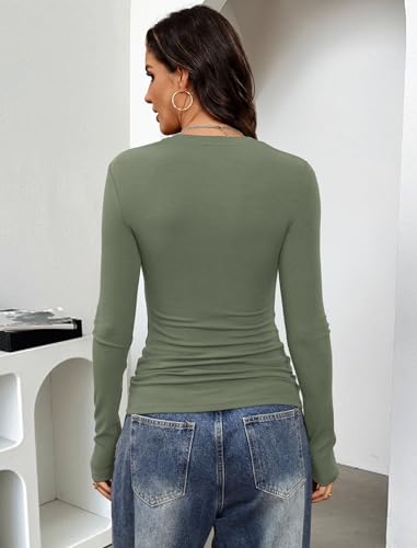 Image of Prettywear Long Sleeve Henley Shirts for Women Fall Basic Tee Tops