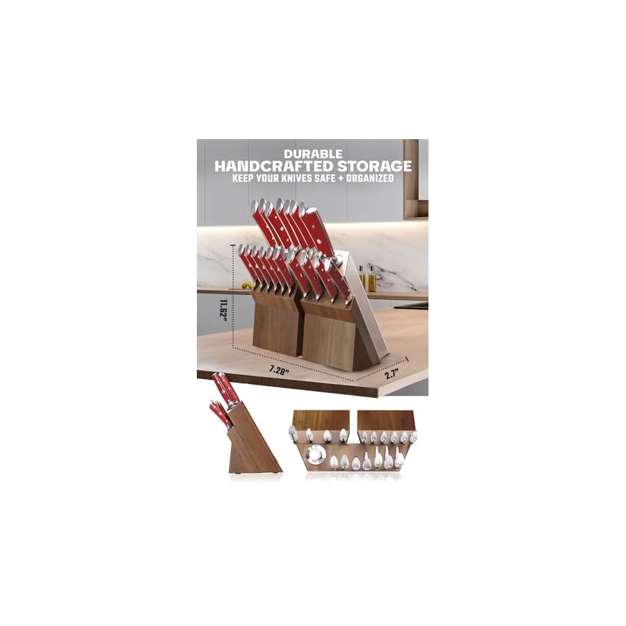 DALSTRONG-Gladiator-Series-Elite-18-Piece-Stainless-Steel-Knife-Set-with-Block-High-Carbon-German-Steel-Acacia-Wood-Block-Knife-Set-wRed-Handles-NSF-Certified DALSTRONG Gladiator Series Elite-18pc Stainless Steel Knife Set with Block-High Carbon German Steel-Acacia Wood Block-Gift Knife Set w/Red Handles-NSF Certified