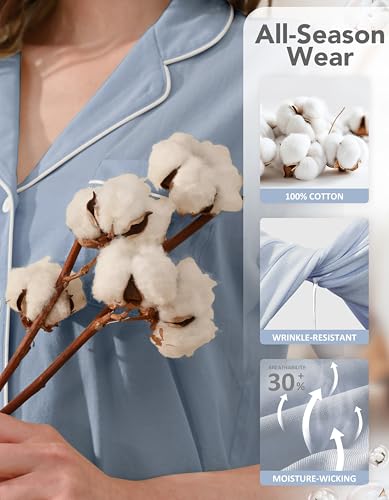 Image of NAP BOUND 100% Cotton Pajamas for Women Sets 2 Pieces Pjs Button short sleeves with Pockets Soft Sleepwear Loungewear XS-XXL