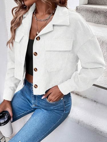 Chic White Women's Casual Coat: The Perfect Lightweight Cargo Jacket for Fall and Spring (Medium Size) - Image 2