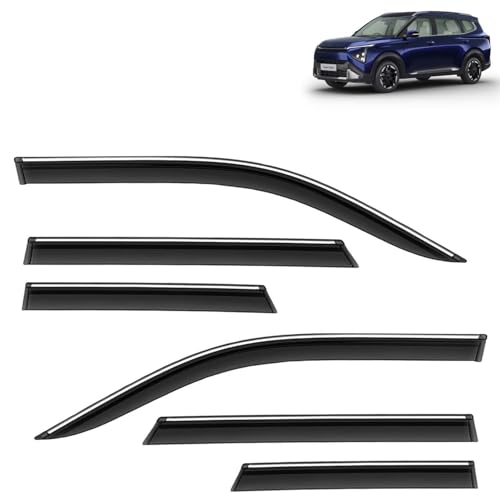 Image of KINGSWAY Accessories Chrome Lining Door Visor Only Compatible with Kia Carens Clavis (Year 2025 Onwards) All Model, Premium Chromeline Unbreakable Car Rain Guard Side Rear Wind Deflectors, Pack of 6