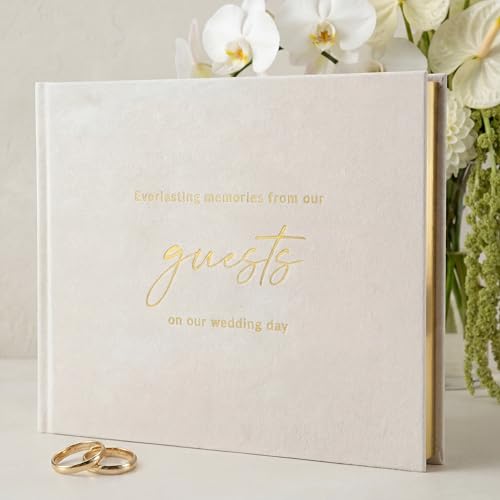 ZICOTO Beautiful Wedding Guest Book for Your Wedding Reception - Simply Elegant Velvet Guestbook to Sign in and Add Polaroid Photos - The Perfect Bridal Shower Guest Book for The Special Day