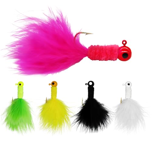 INFISHCEO 50PCS Crappie Fishing Jigs Hook Kit Feather Hair Jigs for Crappie Fishing baits Lures Panfish Trout 1/8 1/16 1/32 oz