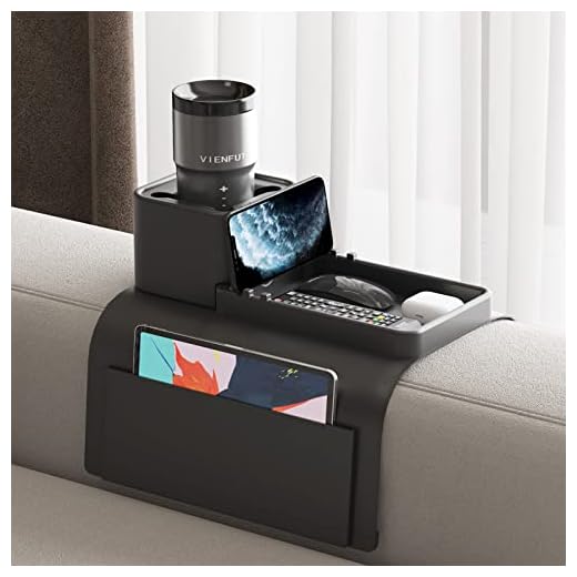 Silicone Couch Cup Holder, VIENFUT Anti-Spill Anti-Slip Sofa Armrest Tray BPA-Free, Dirt-Resistant Silicone Couch Arm Tray for Remote, Snacks, Cellphone and iPad, Gift for Family, Friend (Black)