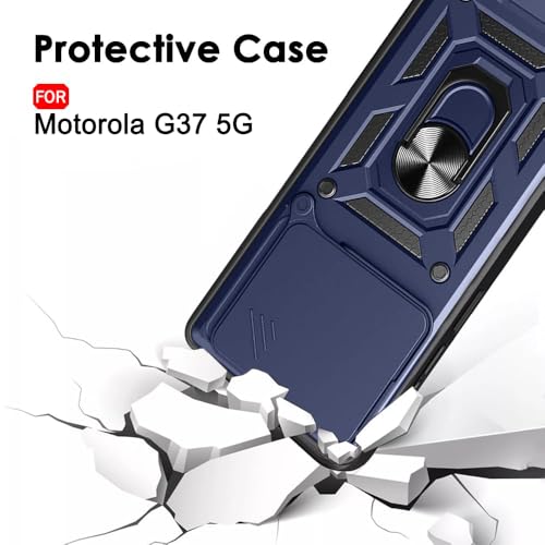 Image of TheGiftKart Tough Armor Bumper Back Cover Case for Motorola Moto G37 5G | Kickstand & Ring Holder | 360 Degree Protection Back Cover Case for Motorola G37 5G (PC & TPU, Sliding Camera Cover, Blue)
