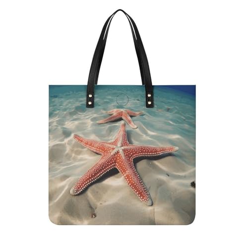 Ocean Starfish Leather Tote Bag Soft Handbag Vintage Shoulder Purses Fashion Top Handle Bag Large Capacity