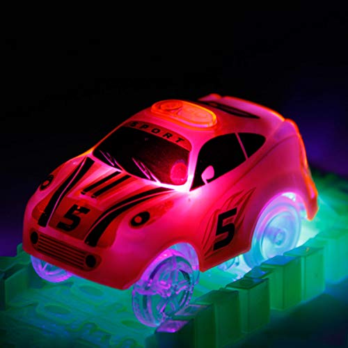 Mini Tudou Magic Tracks Cars 2 Pack Toys Cars Red Green Cartoon Car with 3 LED Lights Glow in Dark for Magic Tracks and Neo Tracks Accessories for Boys and Girls - Thumbnail 2