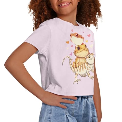 Image of Girls Fashion Crewneck Tee Shirts Casual Short Sleeve Crop Top Summer Outfits 5-14 Years Old